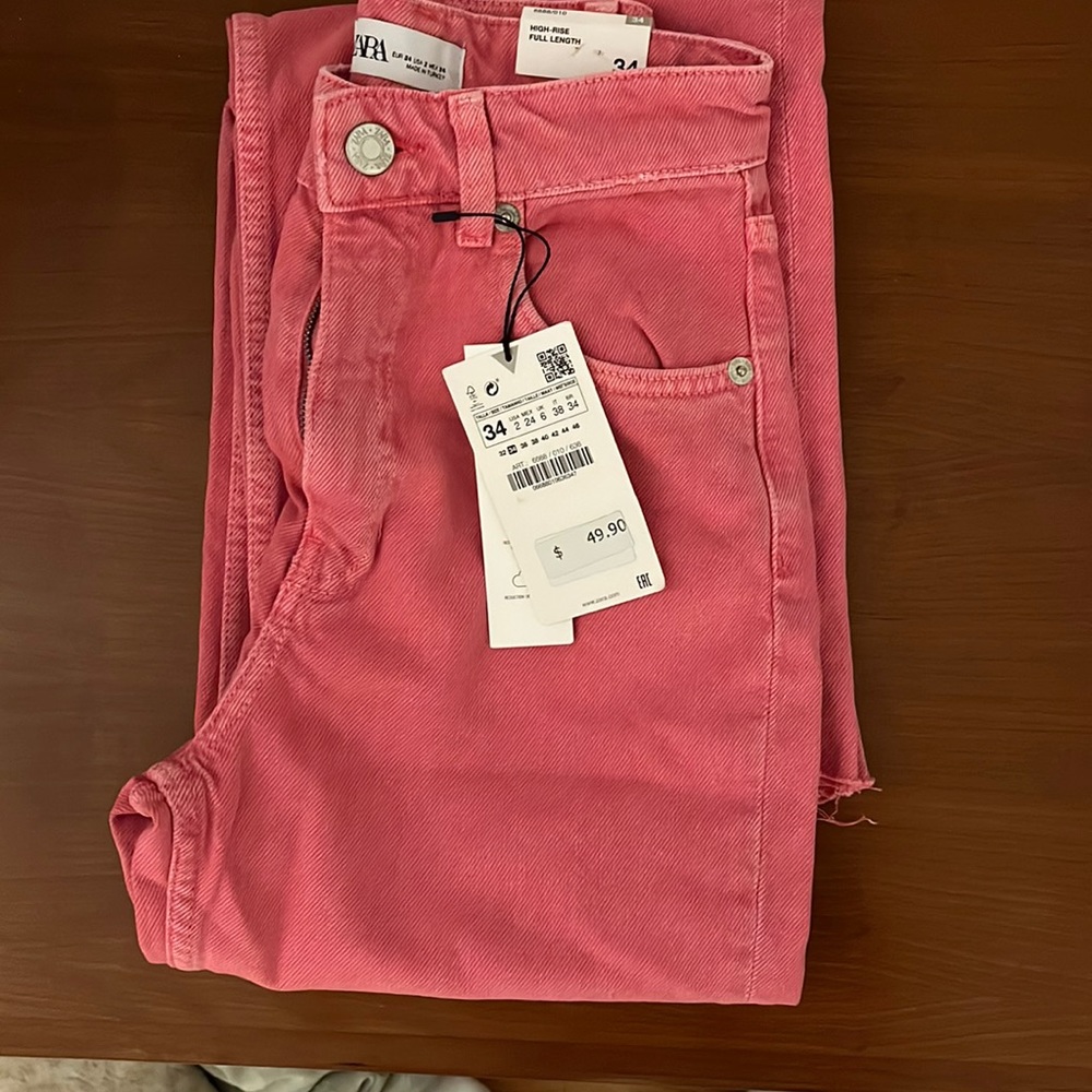 ZARA wide leg solid color jean bubble gum size 2